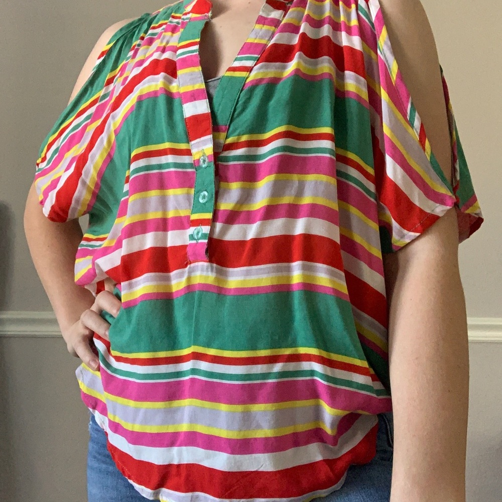 cold shoulder rainbow blouse